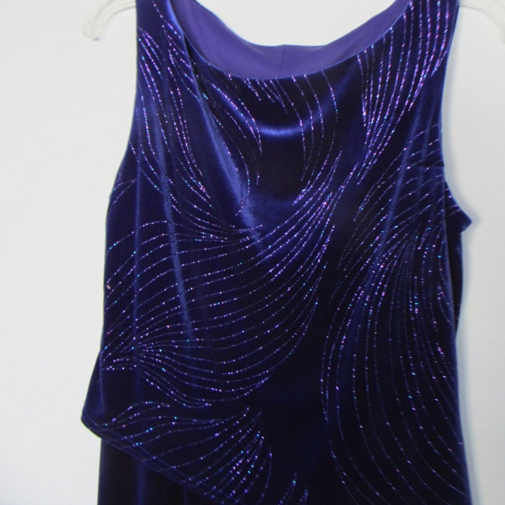 Purple Velvet Evening Gown  Diagonal Hem  Size 6 Dress